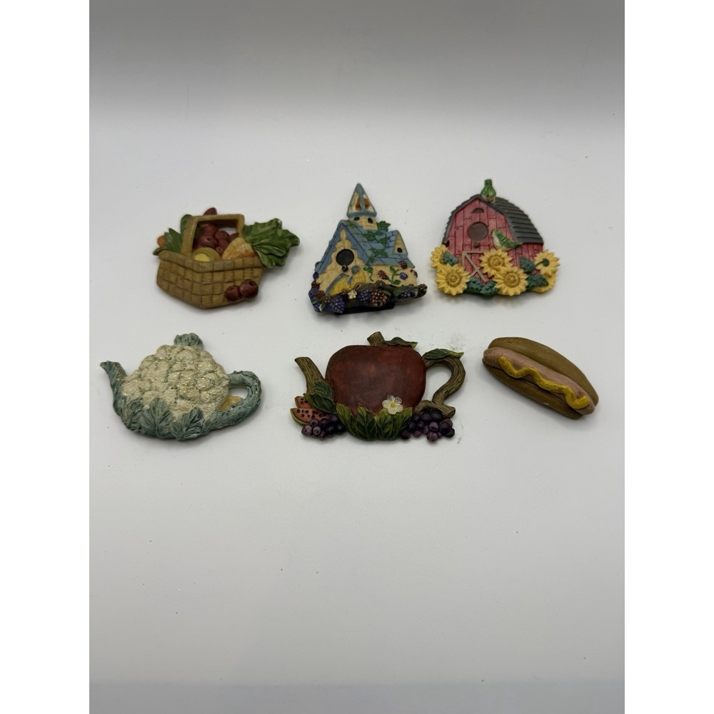 Vintage Fridge Magnet Lot Birdhouse Garden Fruit Basket Teapots